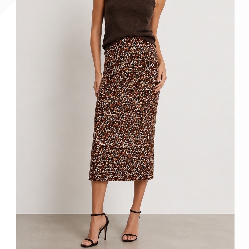 Rosetta Getty Broken Chevron Knit Midi Skirt Brown XS Pull On Office Minimalist